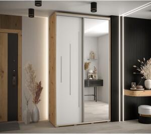 Szafa przesuwna wysoka Davos 13 140, gł. 45 cm artisan + biały + srebrny
