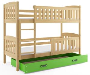 Łóżko drewniane z zieloną szufladą 90x200 - Celinda 3X