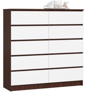 Komoda do salonu, sypialni, STILO, 10 szuflad, 120x40x121 cm, wenge, biel, mat | TYLETEGOTU