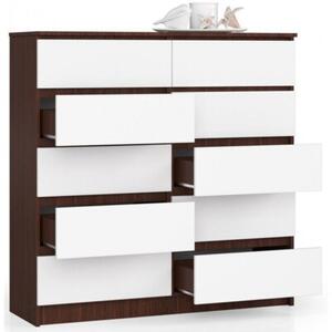 Komoda do salonu, sypialni, STILO, 10 szuflad, 120x40x121 cm, wenge, biel, mat | TYLETEGOTU