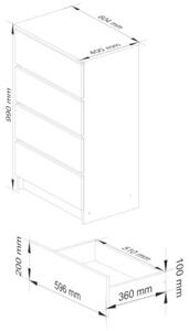 Komoda do sypialni, 4 szuflady, STILO, 60x40x99 cm, biel, mat | TYLETEGOTU