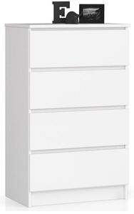 Komoda do sypialni, 4 szuflady, STILO, 60x40x99 cm, biel, mat | TYLETEGOTU