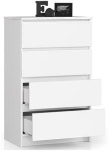 Komoda do sypialni, 4 szuflady, STILO, 60x40x99 cm, biel, mat | TYLETEGOTU