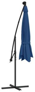 Parasol wiszący z LED i stalowym słupkiem, 300 cm, niebieski