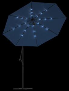 Parasol wiszący z LED i stalowym słupkiem, 300 cm, niebieski