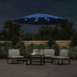 Parasol wiszący z LED i stalowym słupkiem, 300 cm, niebieski
