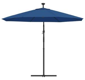 Parasol wiszący z LED i stalowym słupkiem, 300 cm, niebieski