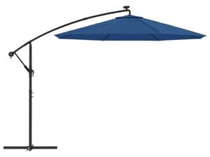 Parasol wiszący z LED i stalowym słupkiem, 300 cm, niebieski
