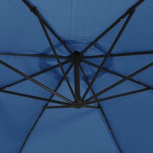 Parasol wiszący z LED i stalowym słupkiem, 300 cm, niebieski