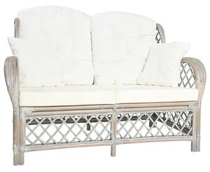 2-osobowa szara sofa rattanowa z lnianą tapicerką T1-E67