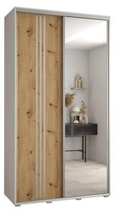 Szafa przesuwna wysoka Davos 7 130, gł. 60 cm biały + artisan + srebrny
