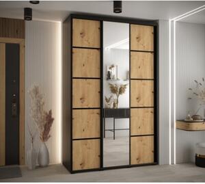 Szafa przesuwna wysoka Davos 5 150, gł. 60 cm czarny + artisan + czarny