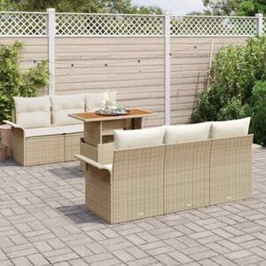 Zestaw Mebli Ogrodowych Komplet Wypoczynkowy 7-Częściowy Beżowy Rattan Na Taras Balkon Ogród