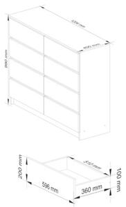 Komoda do salonu, sypialni, STILO, 8 szuflad, 120x40x99 cm, dąb artisan, biel, mat | TYLETEGOTU