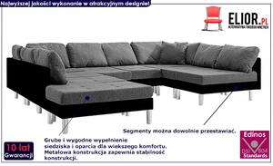 Sofa modułowa czarno-ciemnoszara z ekoskóry - Astoa