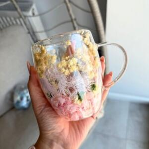 Szklanka termiczna z kwiatami w środku, gipsówka hortensje kolorowe 300 ML 1szt SZK207
