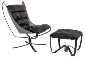 Czarny fotel z podnóżkiem do salonu - Liria 2X
