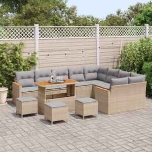Zestaw Mebli Ogrodowych Komplet Wypoczynkowy 13-Częściowy Beżowy Rattan Na Taras Balkon Ogród