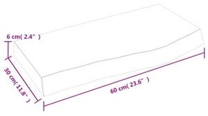 Półka, brązowa, 60x30x(2-6) cm, lakierowane lite drewno dębowe