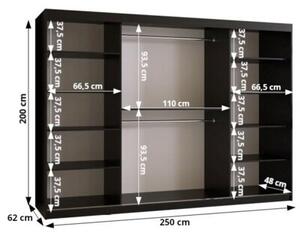 Szafa przesuwna z lustrem Garderoba Abiks BAHRAJN 2 250 czarny + LED 1 szt