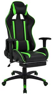 Czarno-zielony fotel gamingowy z podnóżkiem - Coriso