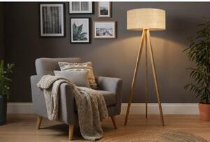 Lampa podłogowa trójnóg dębowy Light Home LH Rattan 1xE27 44cm abażur walec beżowy