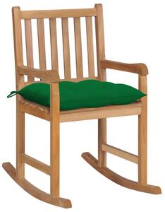Drewniany fotel bujany z zieloną poduszką - Mecedora