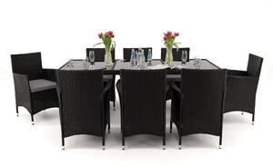 MebleMWM Meble ogrodowe stół + 8 krzeseł z technorattanu BARCELONA S8-1 | Czarny