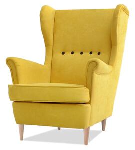 Nowoczesny fotel do salonu uszak na drewnianych nogach malmo żółty