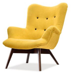 Designerski fotel w stylu uszak do salonu flori żółty-orzech