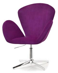 Designerski fotel obrotowy glamour z weluru do salonu swan fiolet