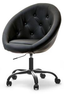 Fotel gabinetowy obrotowy lounge 4 czarny z pikowanej skóry eko na czarnej mobilnej nodze