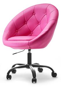 Fotel gabinetowy obrotowy lounge 4 różowy z pikowanej skóry eko na czarnej mobilnej nodze