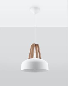 Lampa wisząca CASCO biała/naturalne drewno - Biały, naturalne drewno