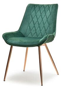 Szykowne krzesło welurowe adel zielone glamour z przeszyciami na miedzianej nodze