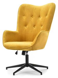 Designerski fotel trini żółty welurowy z pikowaniem i funkcją bujania na czarnej nodze mat
