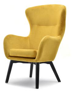 Designerski fotel leta żółty uszak na czarnych nogach z drewna