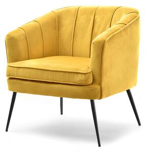 Designerski fotel kubełkowy estel żółty z przeszyciami na czarnych nóżkach