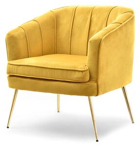 Stylowy fotel estel żółty glamour z przeszyciami na złotych nogach