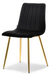 Eleganckie krzesło megan czarne welurowe glamour z przeszyciami na złotej nodze