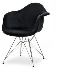 Krzesło mpa rod tap czarne welurowe z podłokietnikami na chromowanej nodze z drutu