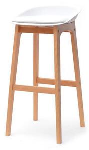 Drewniane krzesło barowe bez oparcia do wyspy eko skóra rule biało-bukowe