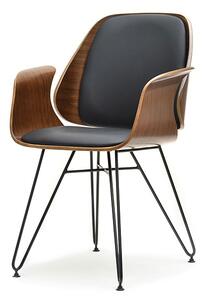 Loftowe krzesło sila orzech-czarny z drewna giętego na drucianej nodze