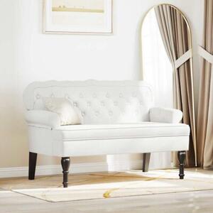 Futrzany chesterfield bench - elegancka Ławka z guzikowym tuftingiem w białym kolorze