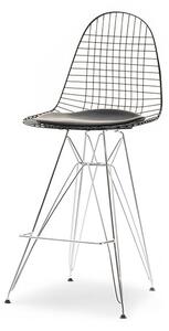 Druciane krzesło barowe eps wire rod czarny z siedziskiem z ekoskóry na chromowanej nodze