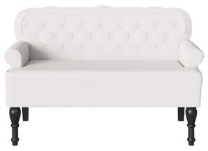 Futrzany chesterfield bench - elegancka Ławka z guzikowym tuftingiem w białym kolorze