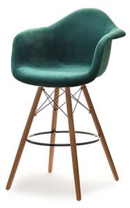 Krzesło barowe z podłokietnikami eps wood tap 2 zielony welur na orzechowej nodze z drewna