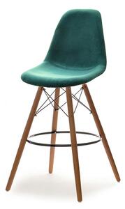 Krzesło barowe eps wood tap 1 zielony hoker welurowy na orzechowej nodze z drewna