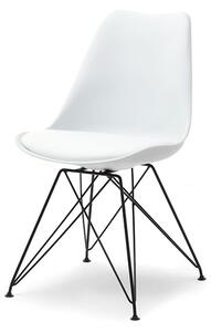 Designerskie krzesło luis rod białe z tworzywa i skóry eko na czarnych nogach z drutu
