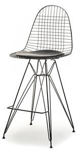 Loftowe krzesło barowe eps wire rod czarny druciany hoker z siedziskiem z ekoskóry na czarnej nodze
